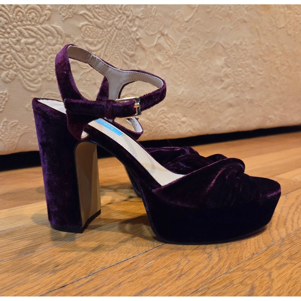 Draper James Paloma Plum Velvet Platform Block Heel Sandals Ankle Strap Sz 7.5 - Picture 3 of 12